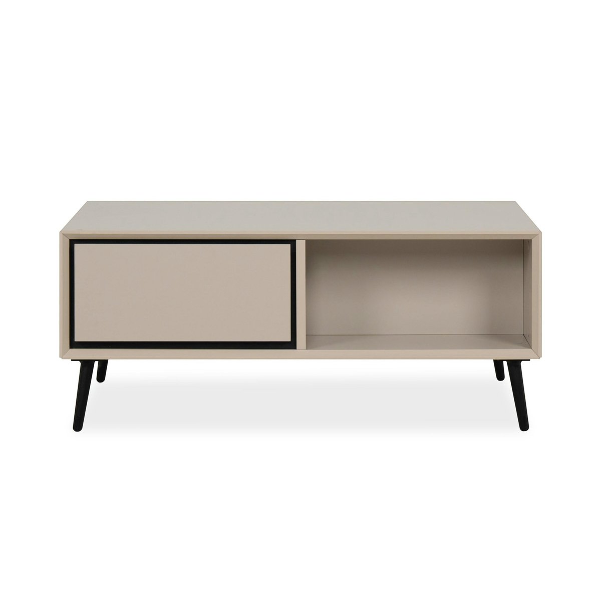 Table basse moderne taupe 2 tiroirs 2 niches AVIO beige, PIER IMPORT
