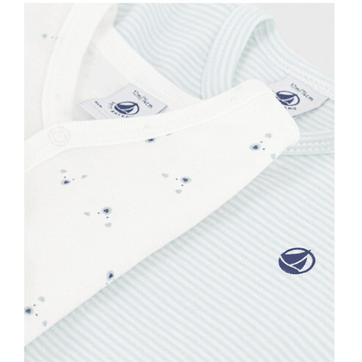 Pack of 2 Bear Head Print/Striped Cotton Pyjamas white + green, PETIT BATEAU