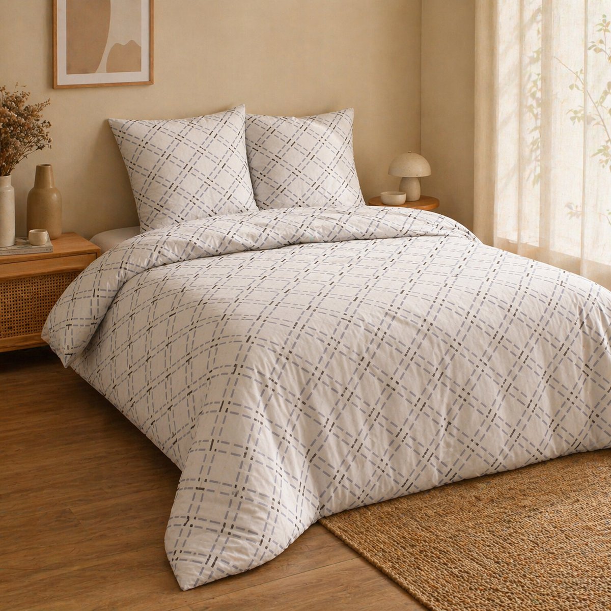 Parure housse de couette 100 %coton, Mateo beige, C DESIGN HOME TEXTILE