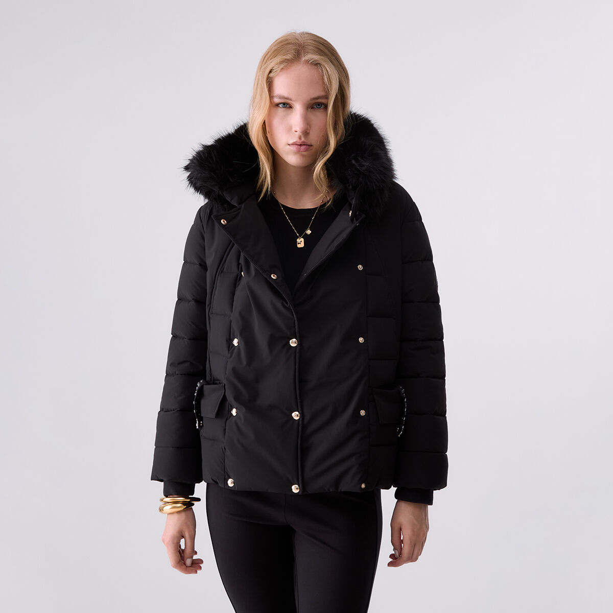 Blouson matelassé avec ceinture noir, LIU JO
