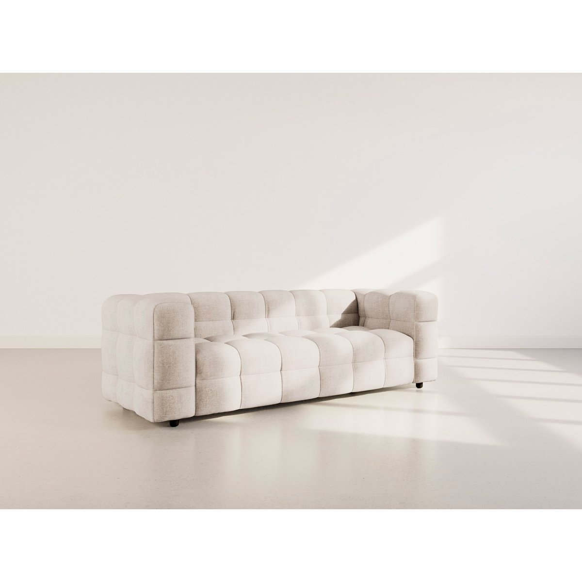 Canapé droit 3 places en velours texturé, AUGUSTIN beige, BEST MOBILIER