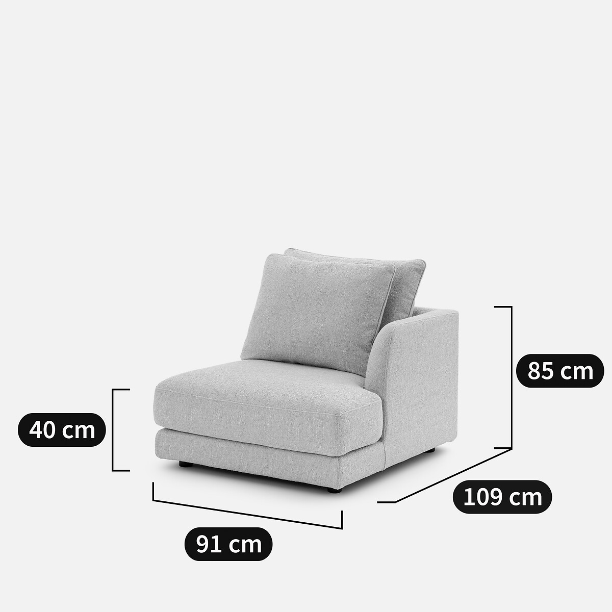 Demi-canapé droit, modulable en bouclette, TIBERIO craie, AM.PM