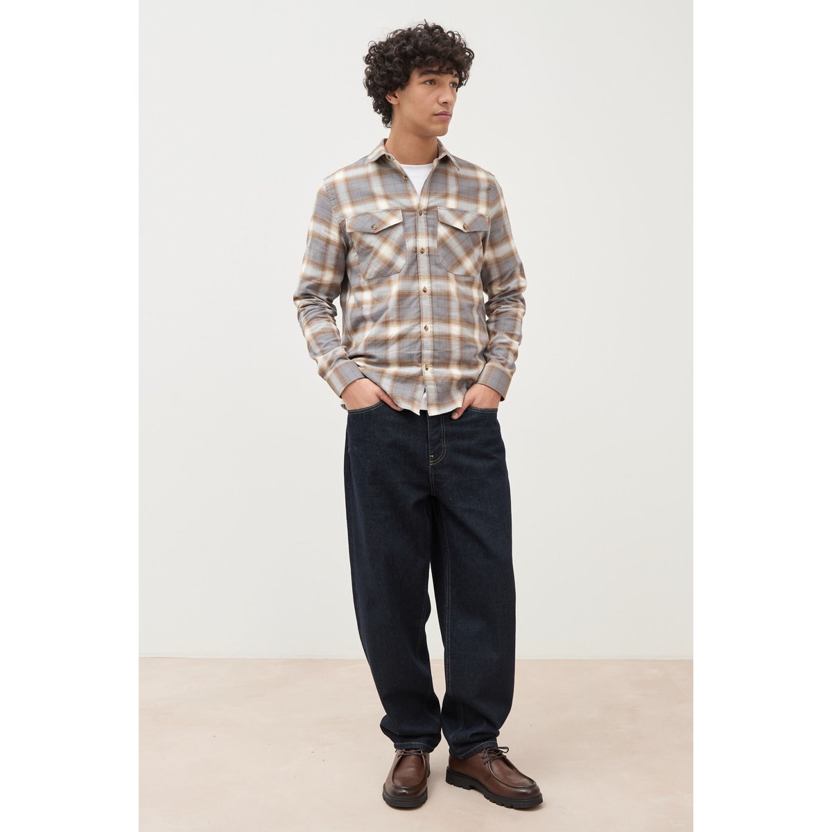 Chemise à carreaux col américain vert kaki, BONOBO