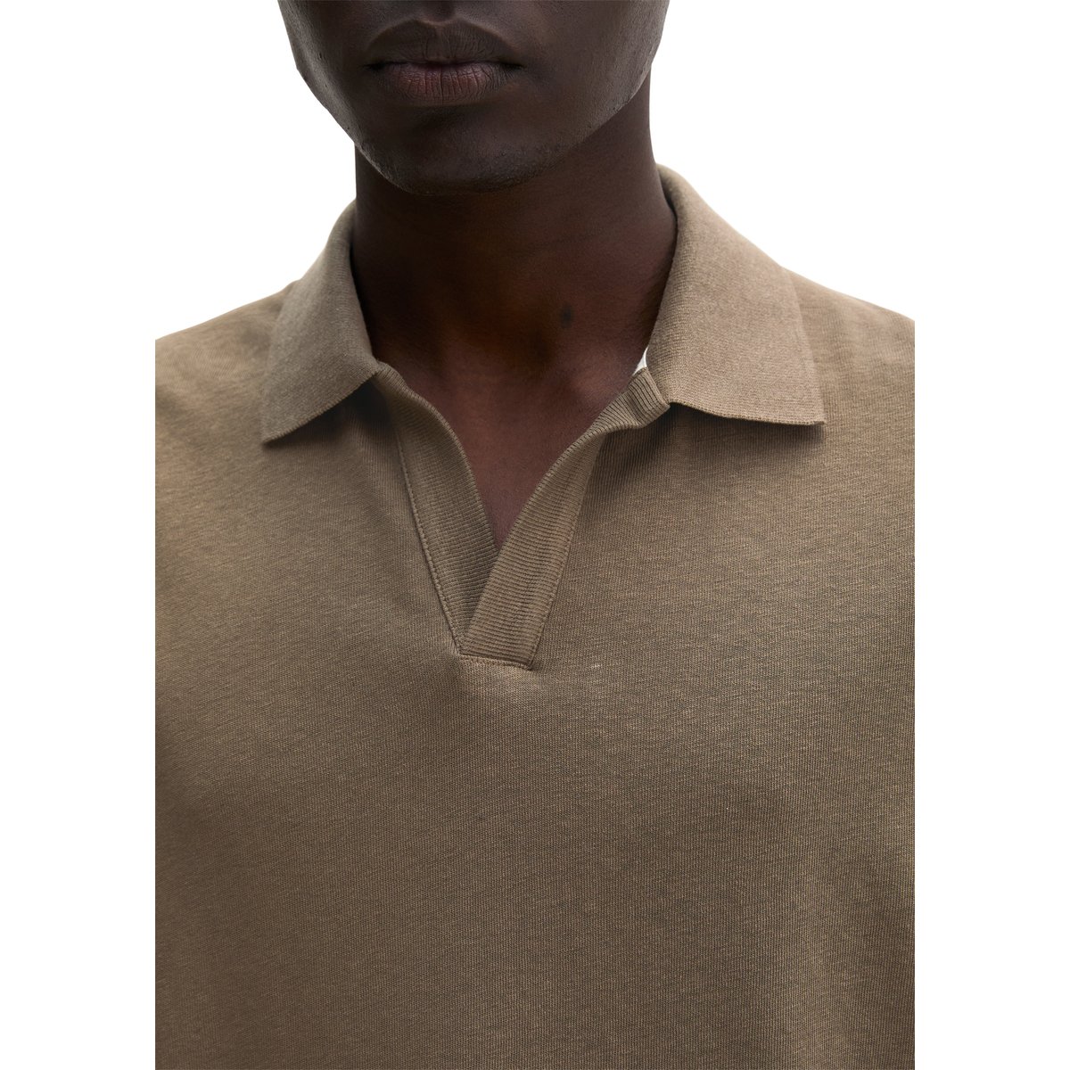 T-shirt regular en coton et lin mélangés marron foncé, MARC O'POLO