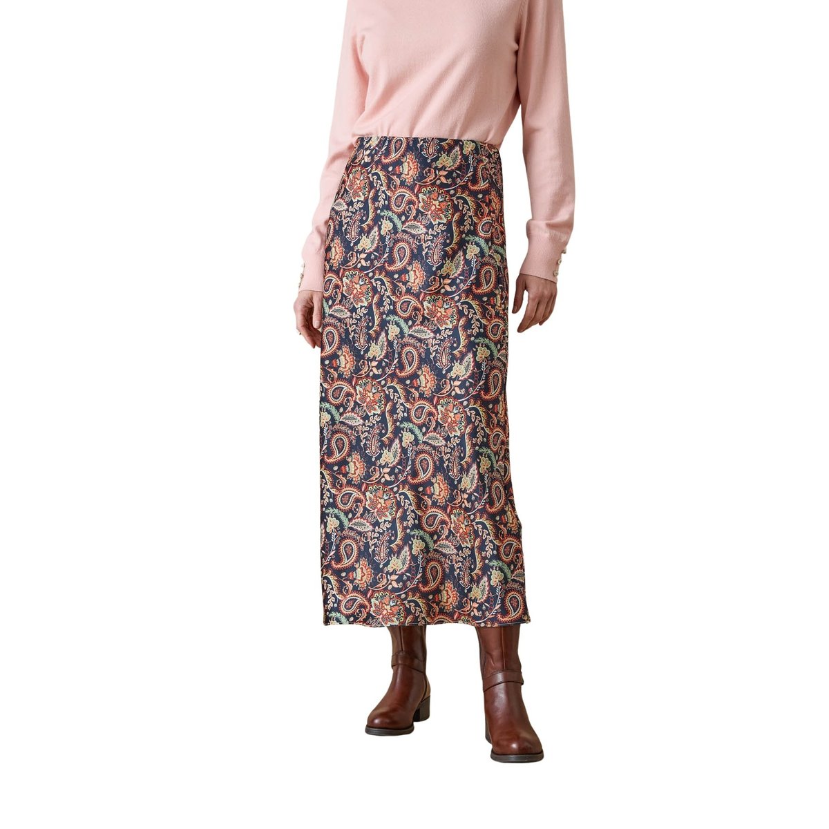Jupe élastiquée en satin imprimé multicolore, DAXON