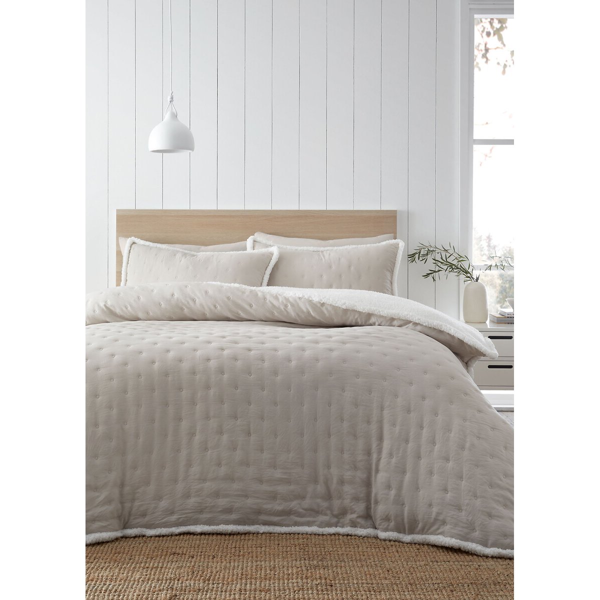 Cosy Nori Sherpa Duvet Cover and Pillowcase Set cream, CATHERINE LANSFIELD