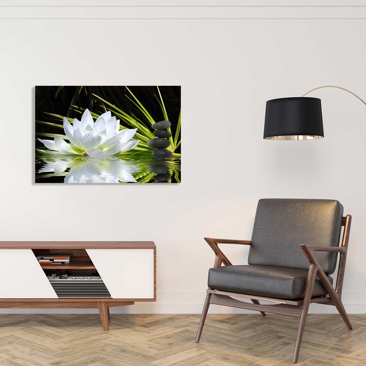 Tableau fleur de lotus et galets tableau alu dibond, HEXOA