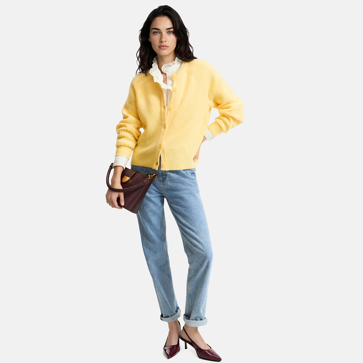 Vest met ronde hals, van geribd tricot geel , LA REDOUTE COLLECTIONS