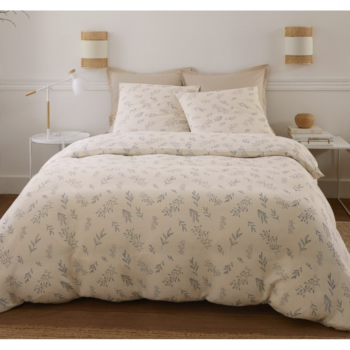 Housse De Couette 240x220 + 2 Taies D'oreiller Imprimées 100% Gaze De Coton beige, DECORATIE