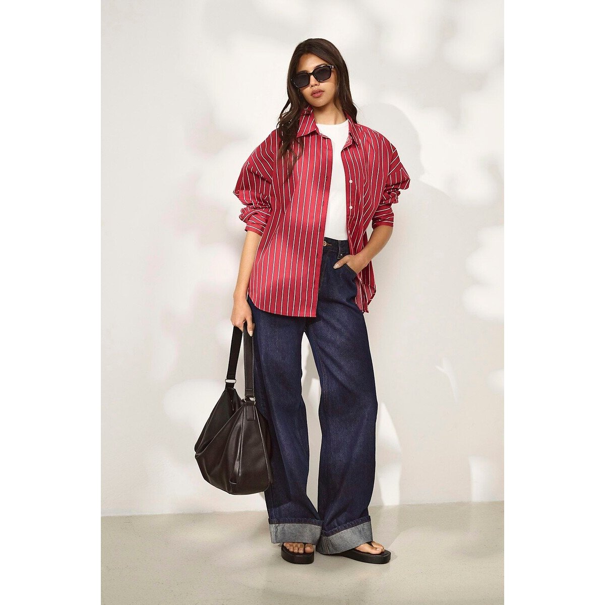 Jeans a gamba larga con risvolti dark blue denim, ONLY
