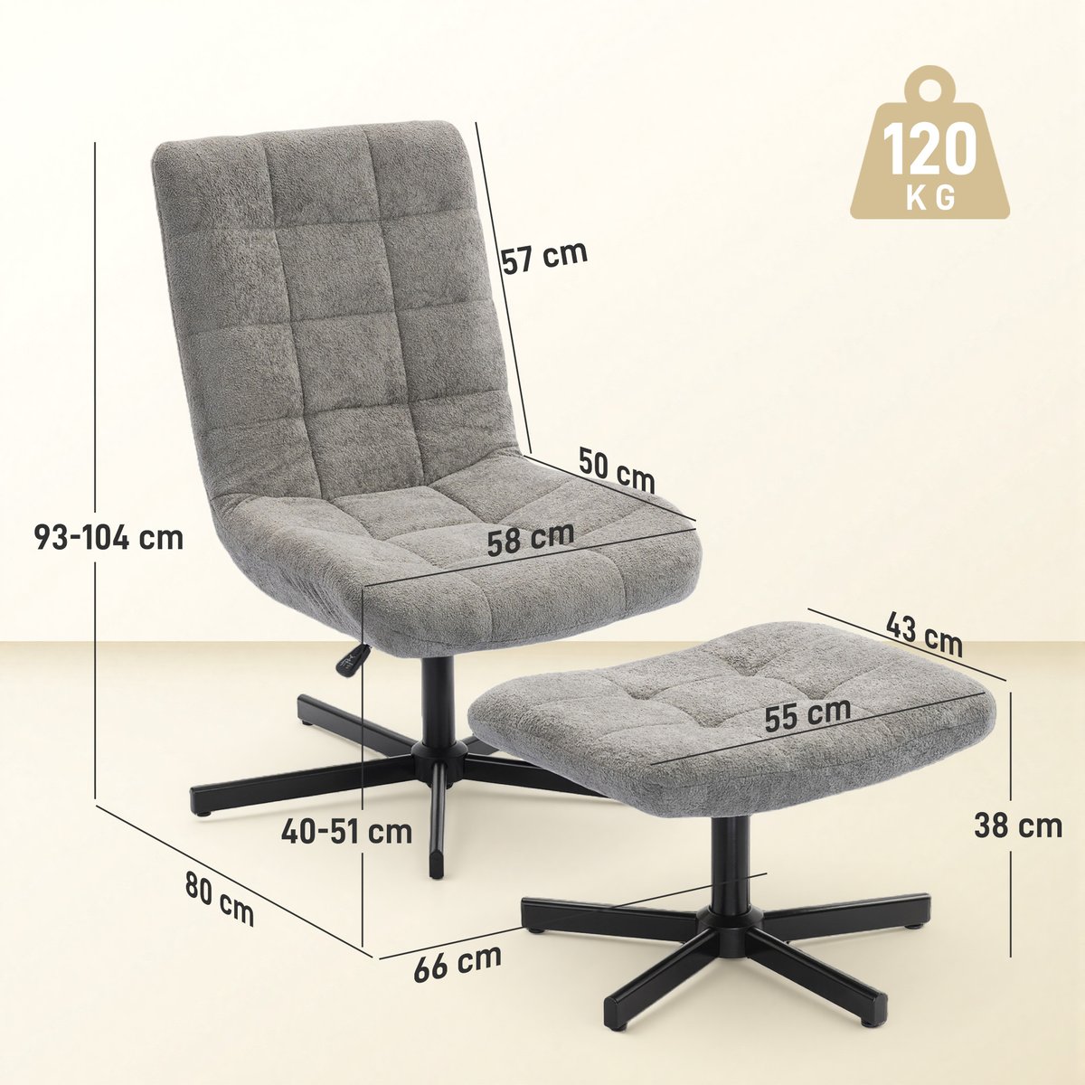 Fauteuil inclinable avec repose-pieds Velours gris, HOMCOM