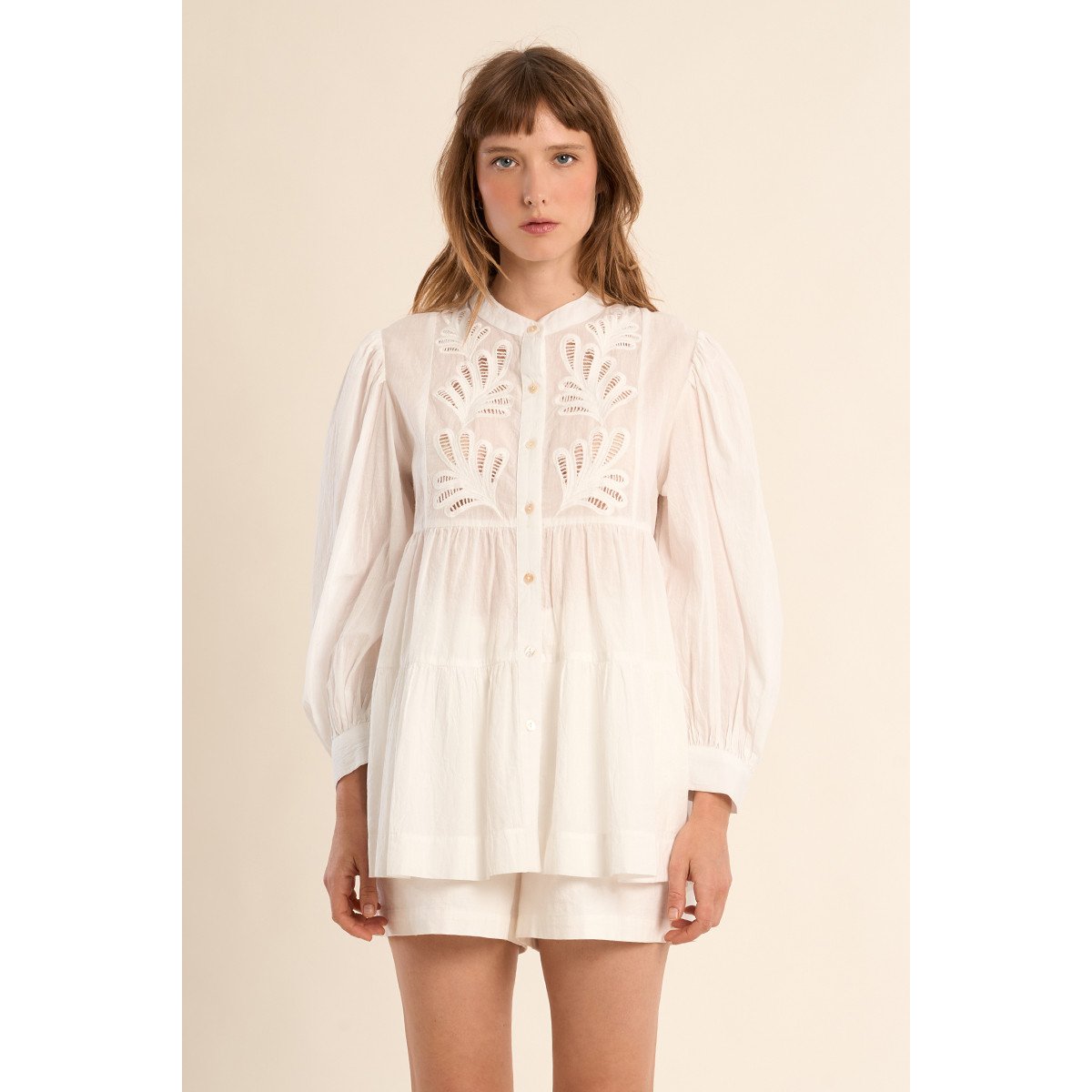 Longue chemise en coton, broderies anglaises offwhite, MOLLY BRACKEN