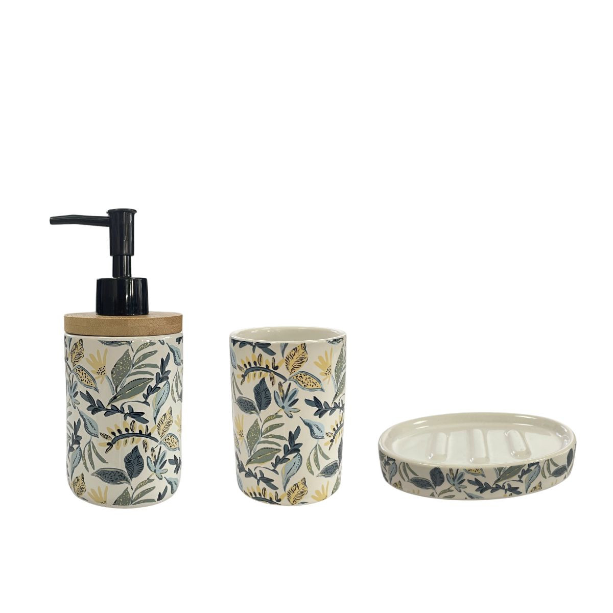 Set salle de bain végétal 3 pièces céramique JUNGLE bleu, GUY LEVASSEUR