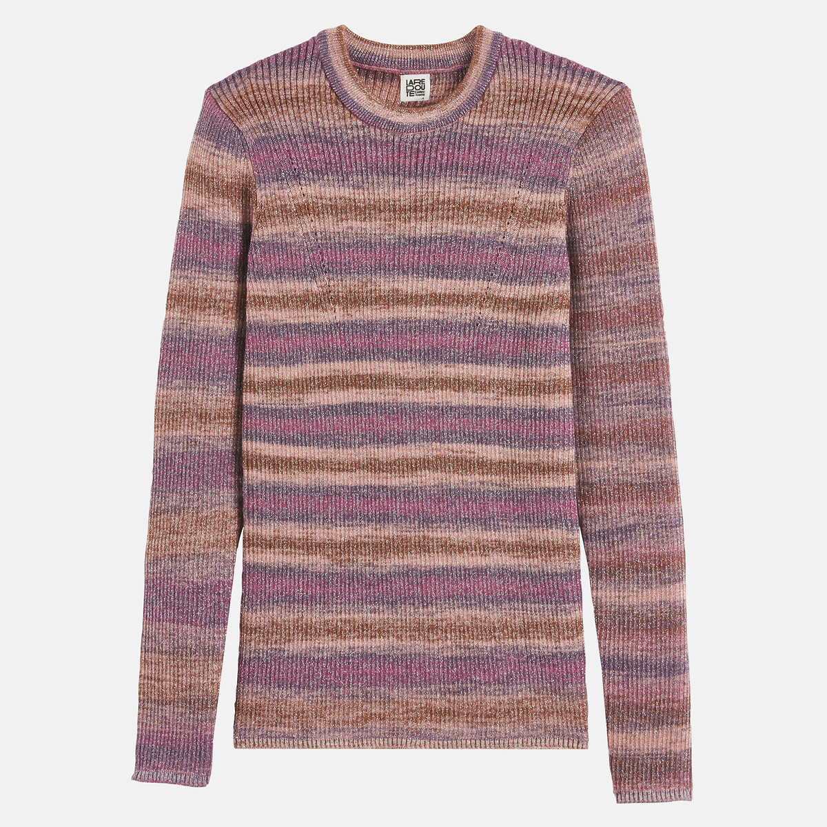 Pull col rond à rayures dégradées et fils brillants violet métallisé, LA REDOUTE COLLECTIONS