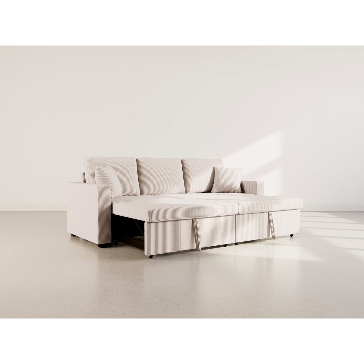 Canapé droit convertible velours côtelé 3pl, CYRUS beige, BEST MOBILIER