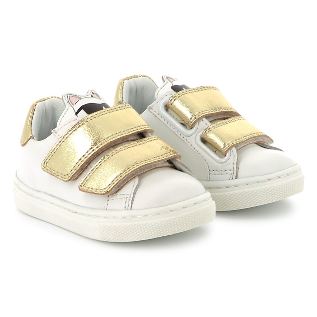 Sneakers in pelle a strappo blanc, KARL LAGERFELD KIDS