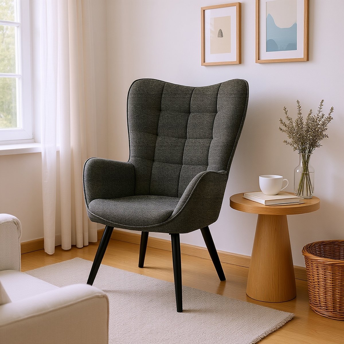 Fauteuil relax fauteuil confortable industriel, FUNKEL gris foncé, MEUBLES COSY