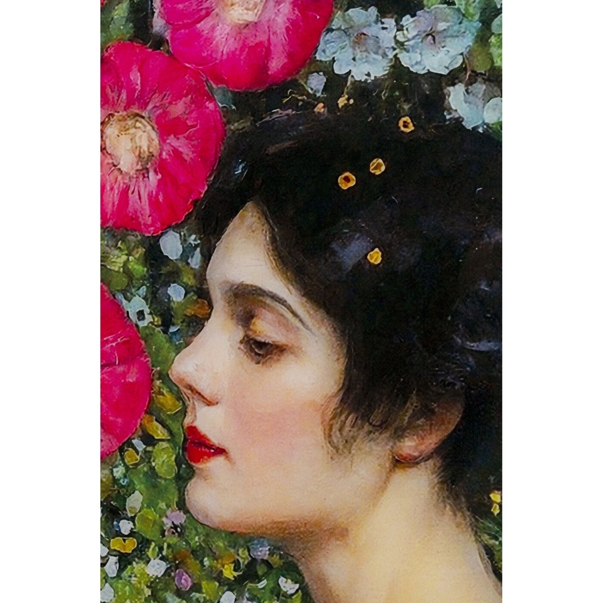 Tableau en verre femme et mur de fleurs multicolore, KARE DESIGN