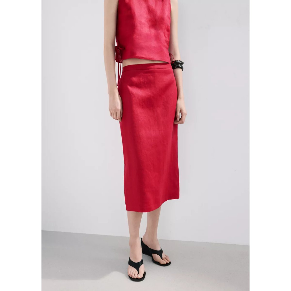 Jupe midi lin rouge, MANGO