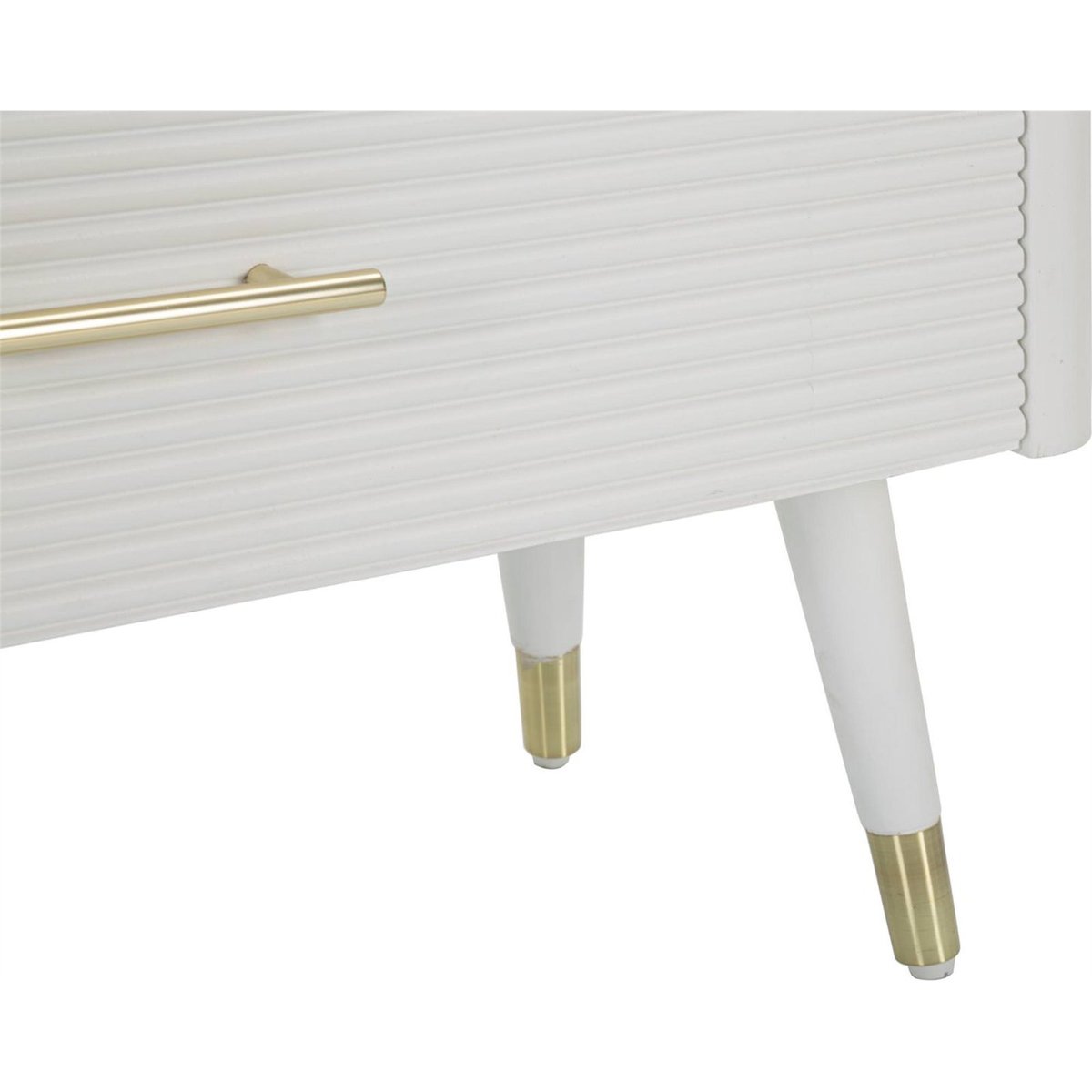 Commode frêne et pin 3 tiroirs poignées laiton blanc et brun avec détails dorés, RECOLLECTION