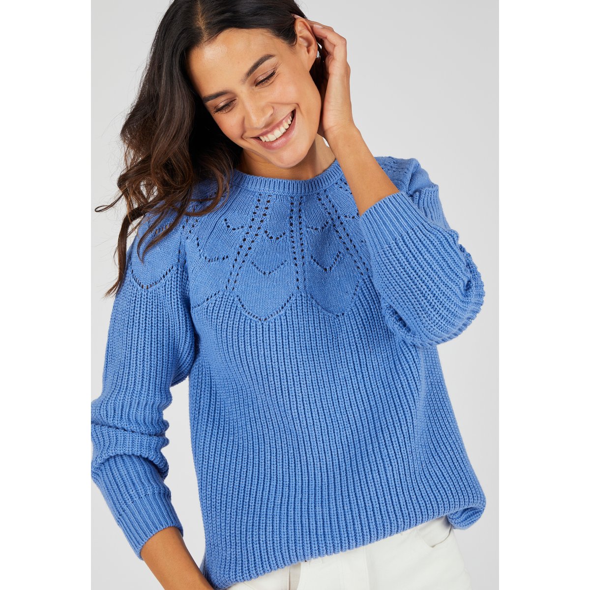 Pull détails ajourés bleu ciel, DAMART