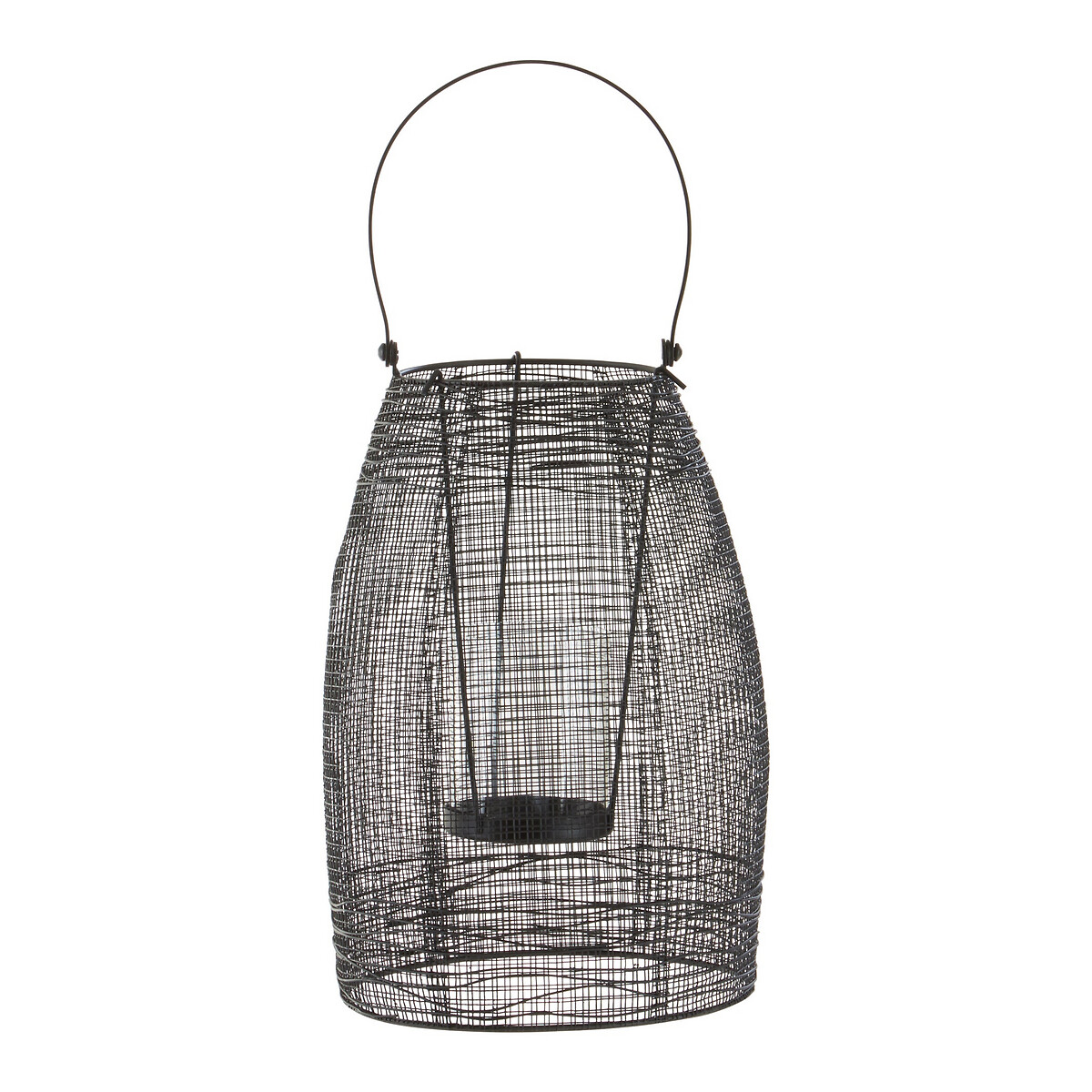 Small Mesh Lantern with Handle in Black Metal & Clear Glass black, ÉDITÉ