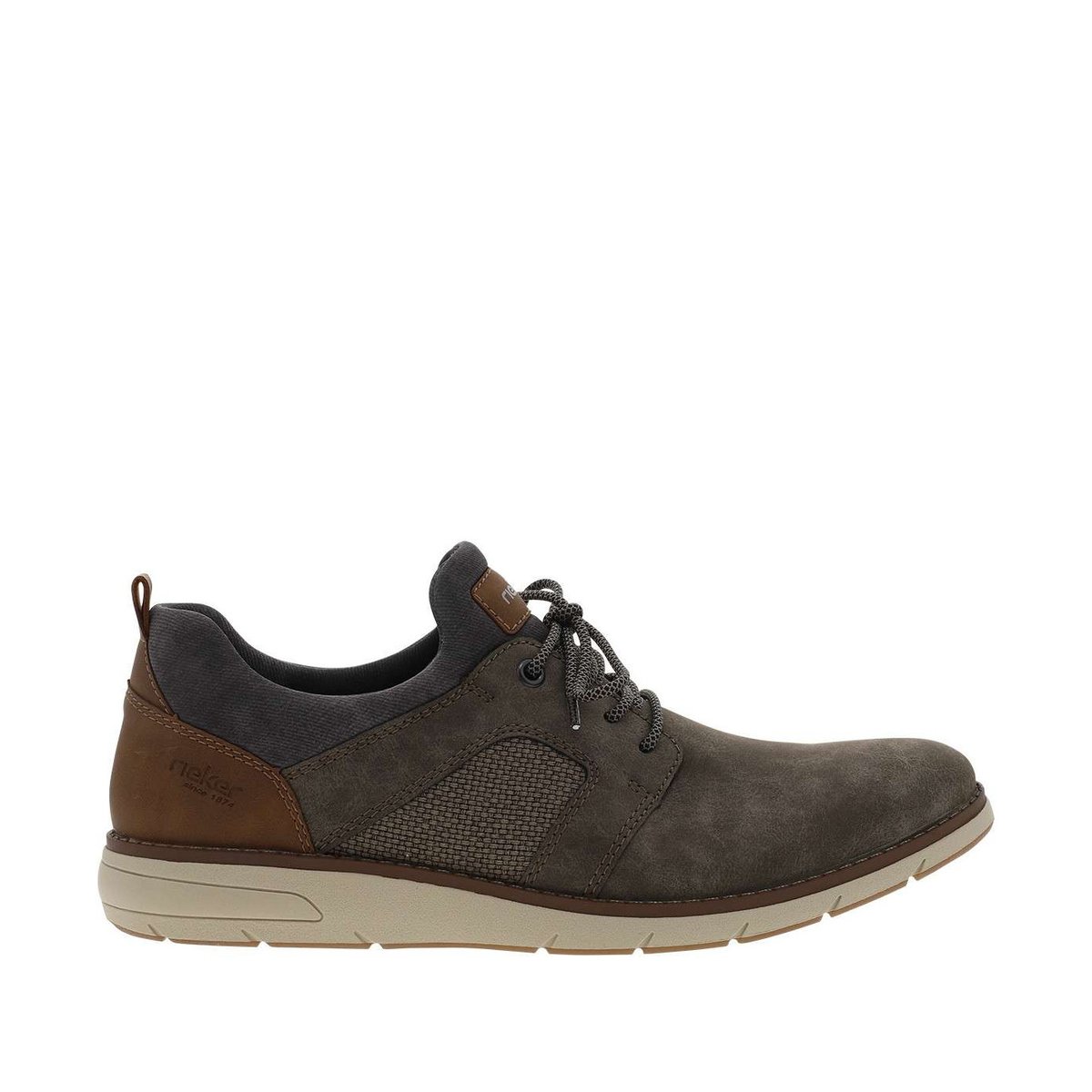 Sneakers café avec des lacets rond et un patch à la languette gris, RIEKER