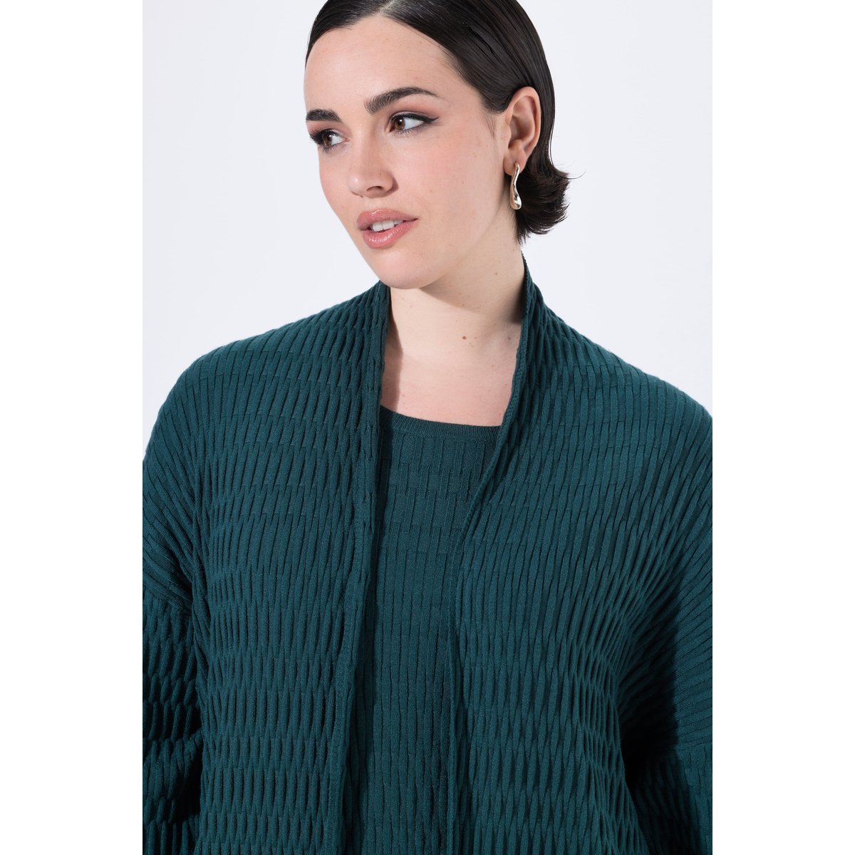Cardigan oversize en maille texturée vert sapin, ULLA POPKEN
