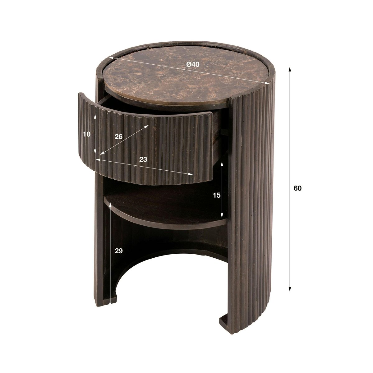 Table de chevet vintage céramique marbrée 1 tiroir YANG marron, PIER IMPORT