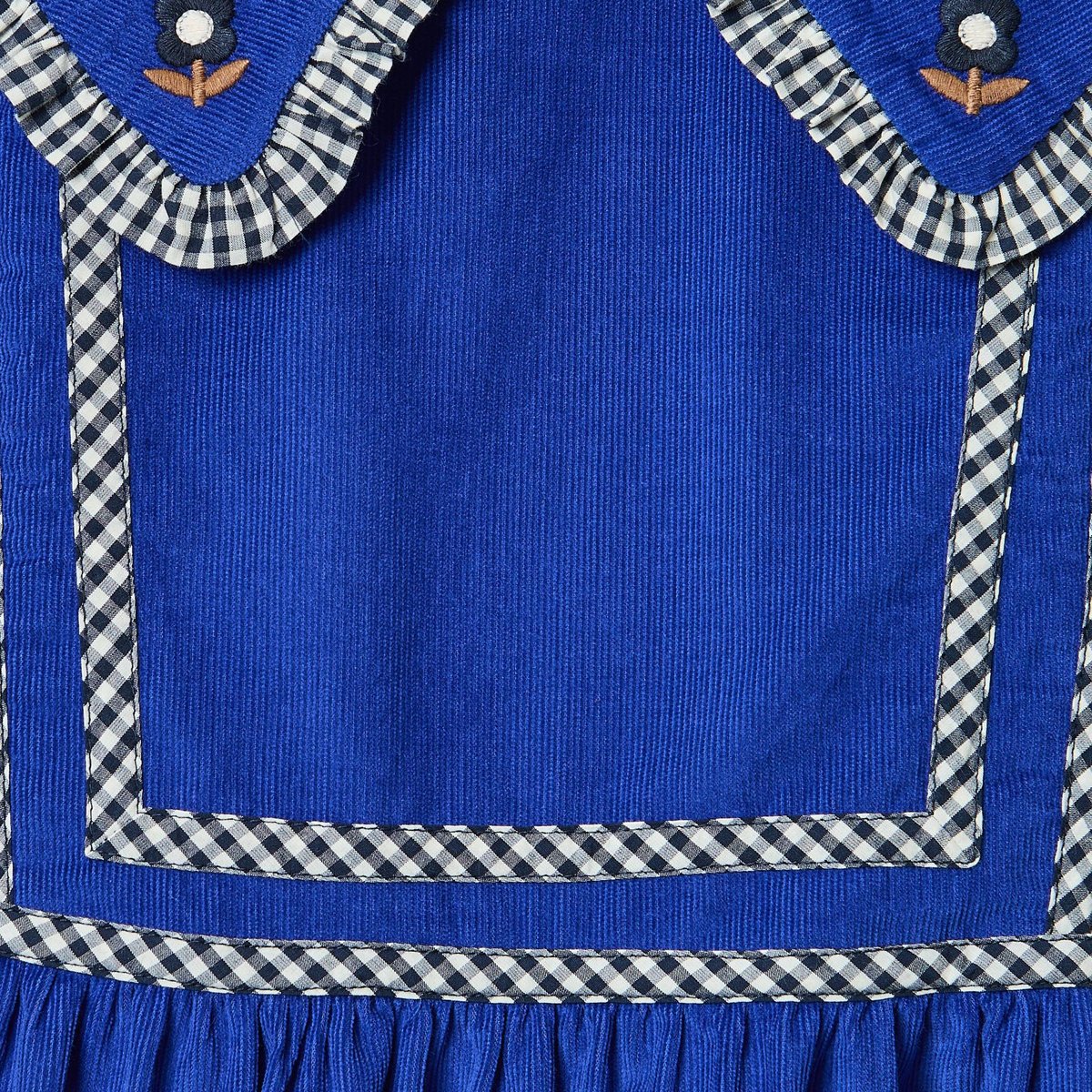 Robe en velours col claudine détails vichy bleu roi, MONOPRIX