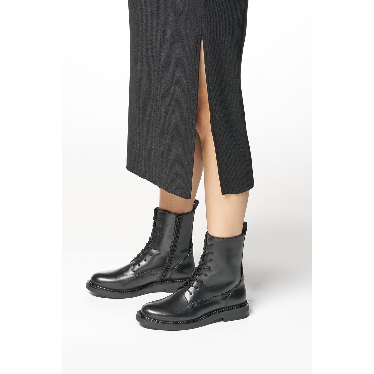 Botines de piel con cordones SERILDA negro, GEOX
