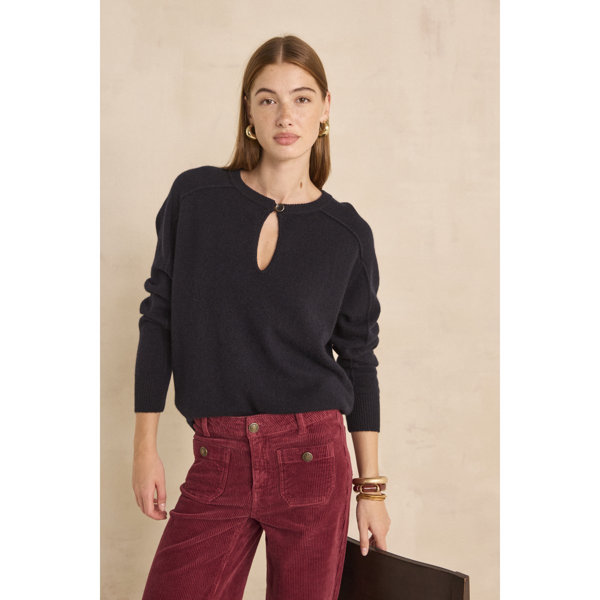 Pull à manches longues en laine ALIX marine, Maison 123