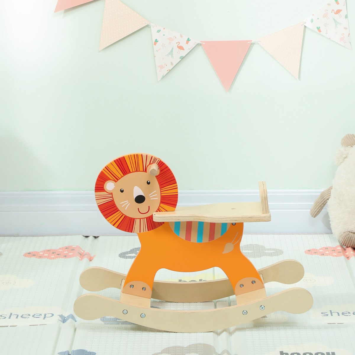 Cheval à bascule pour enfants Contreplaqué orange, bois clair, AIYAPLAY