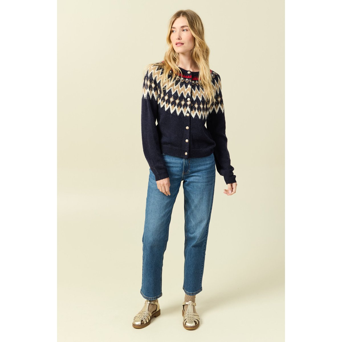 Gilet manches longues col rond bleu marine, BONOBO