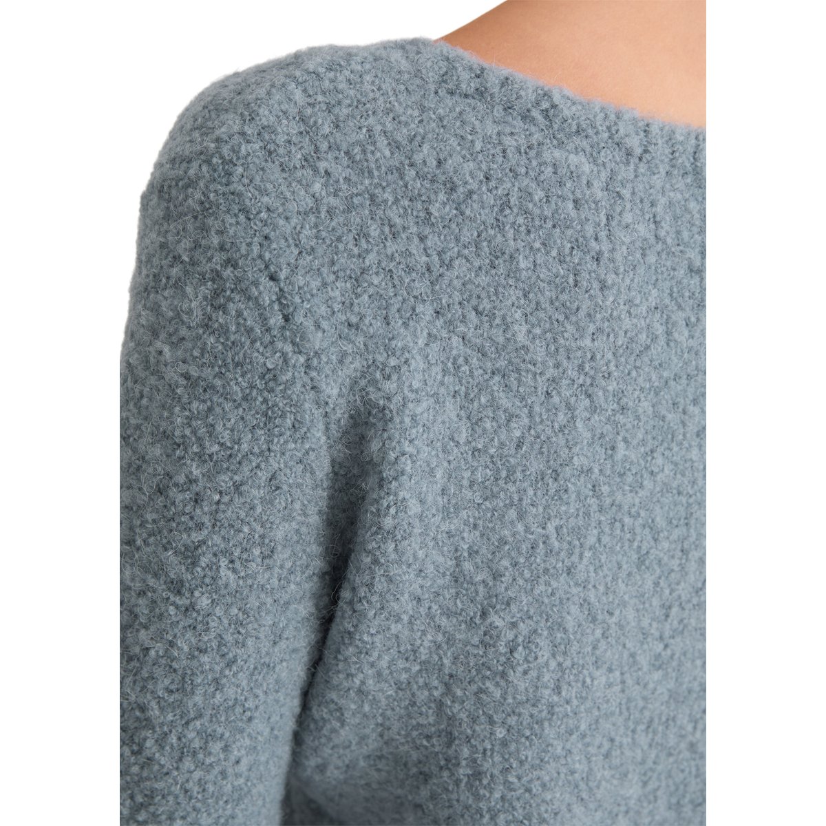 Pull bouclette regular en mélange de laine vierge et de laine d'alpaga bleu moyen, MARC O'POLO