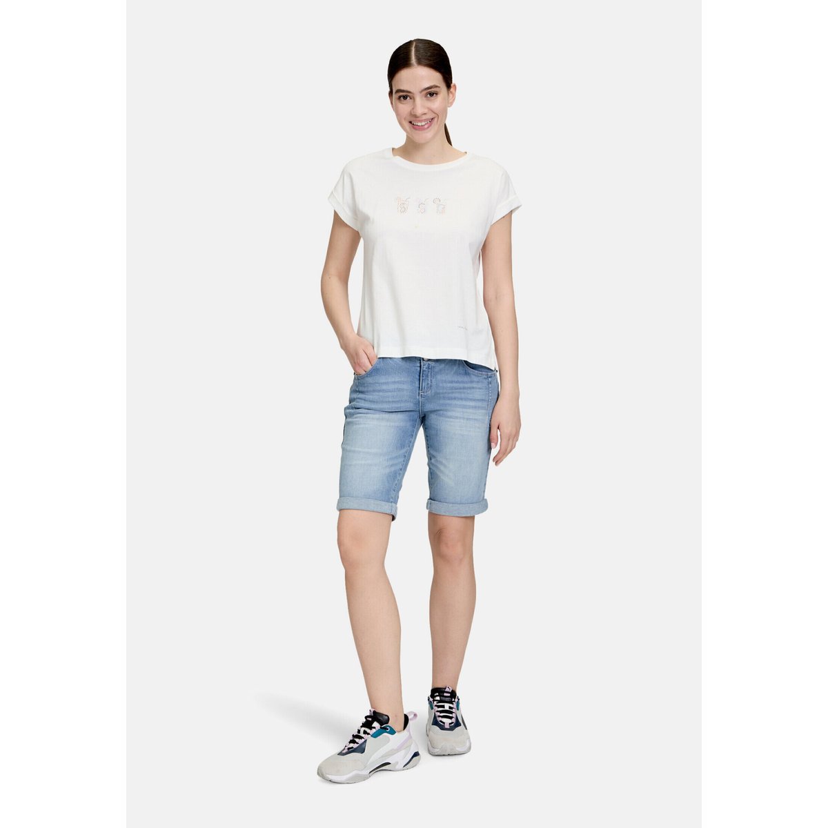 Shorts en jean à broderies bleu, CARTOON