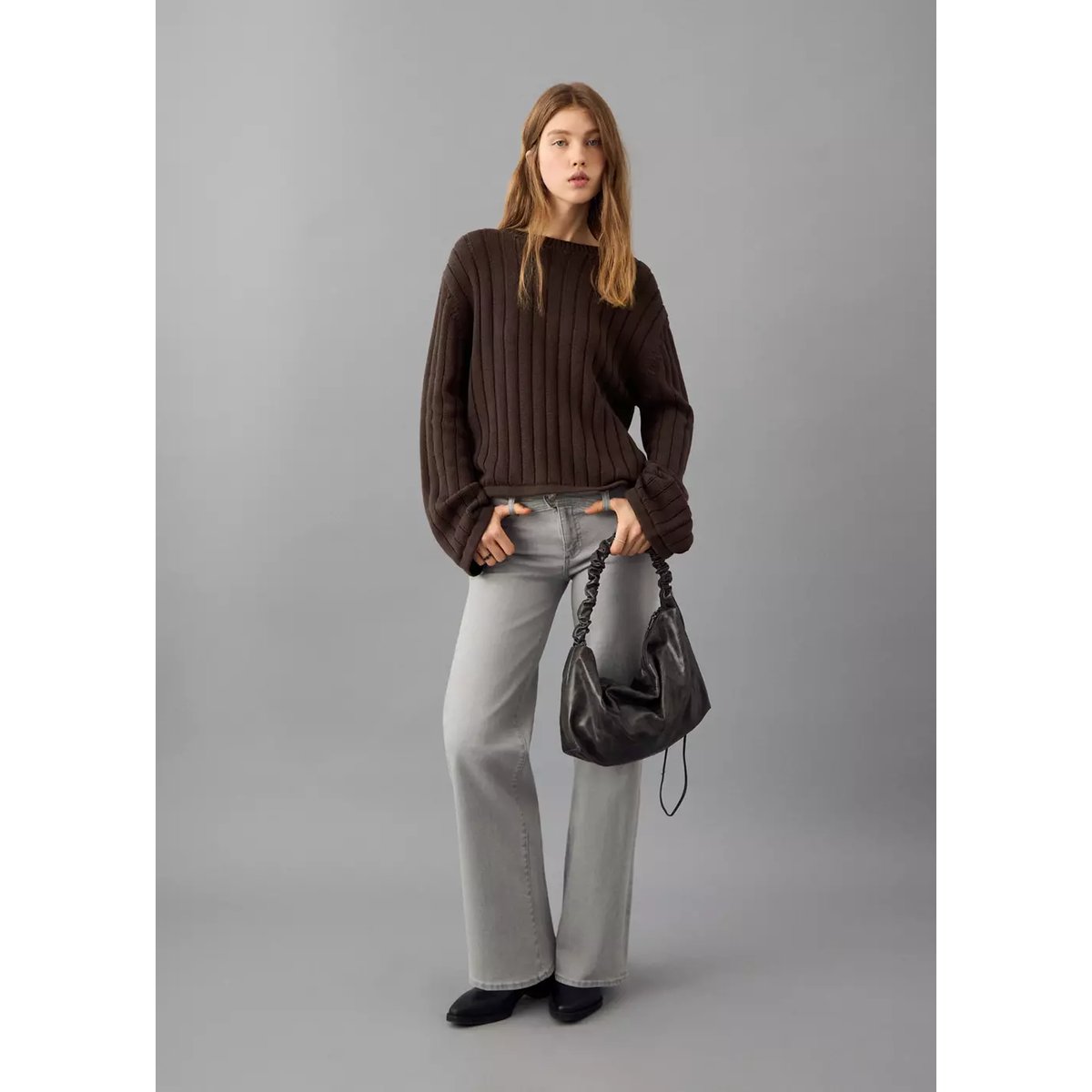 Pull-over maille côtelée marron, MANGO TEEN