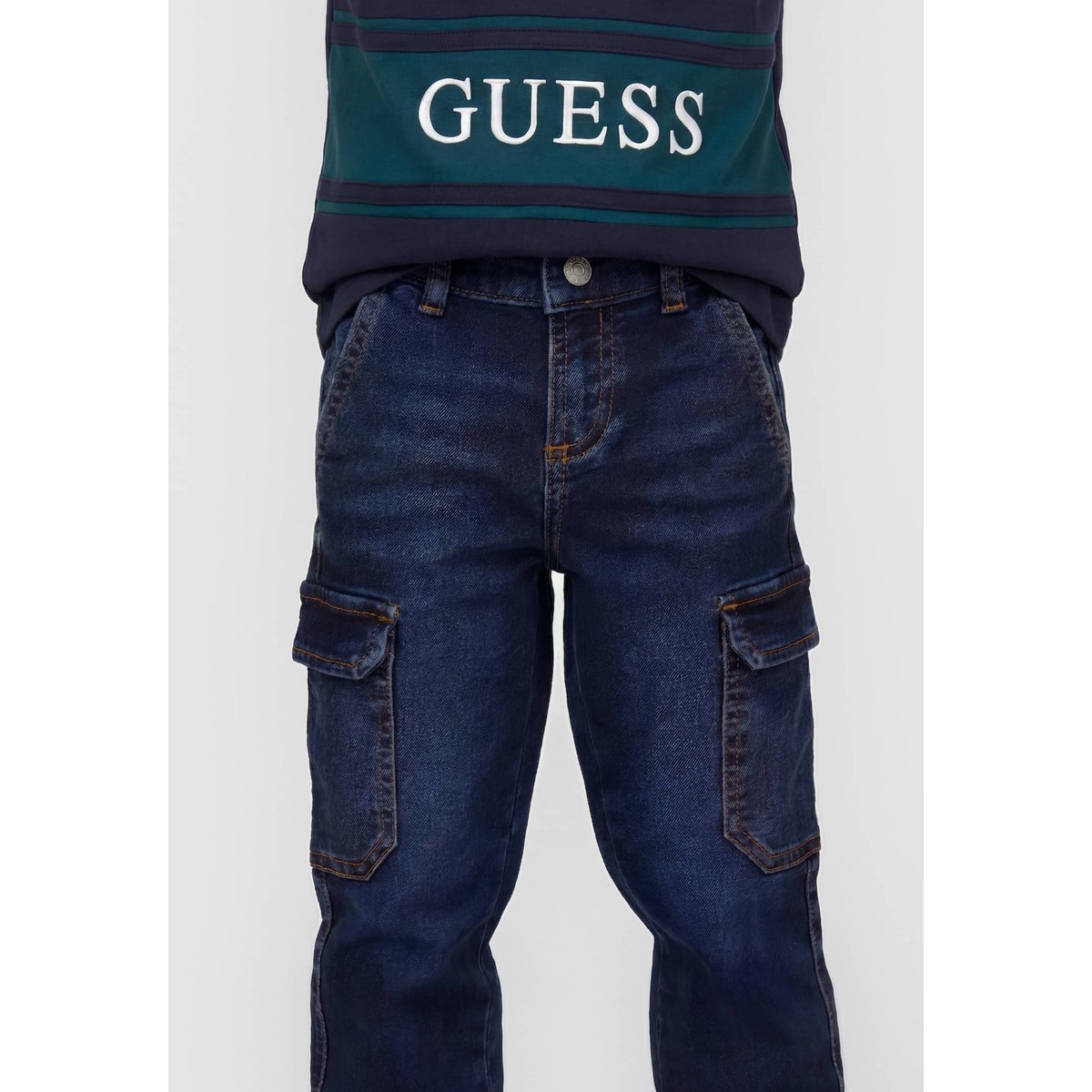 Pantalon Cargo Denim Regular bleu foncé, GUESS KIDS