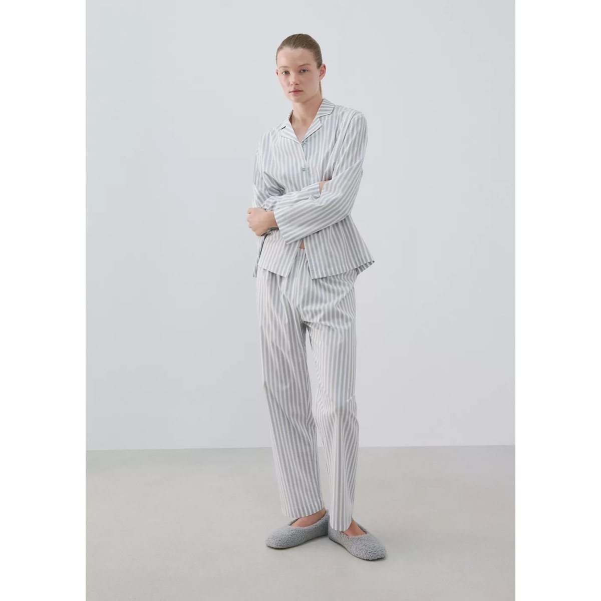 Pantalon coton à rayures bleu, MANGO