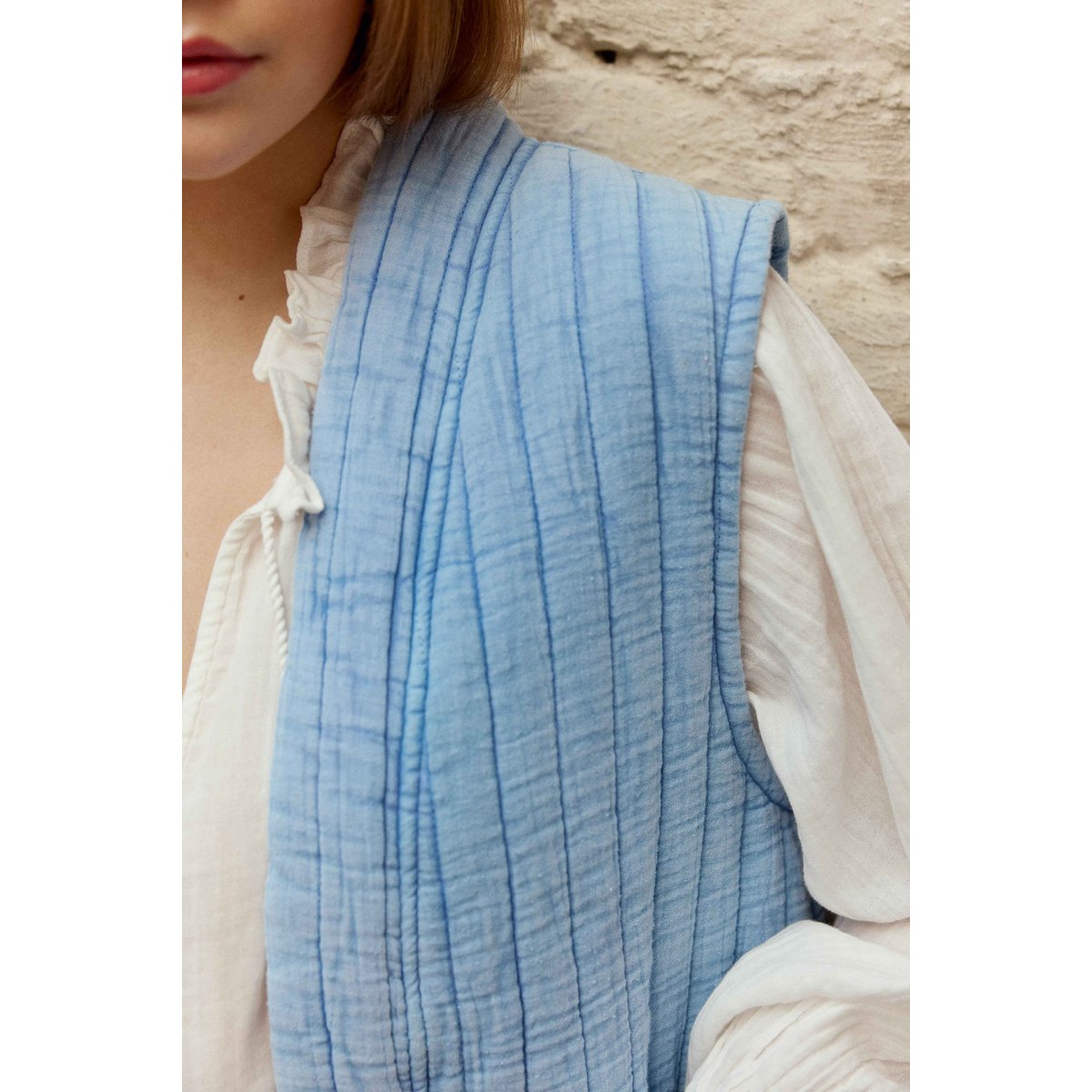 Gilet sans col uni VIVIE 21-ciel, LA PETITE ETOILE
