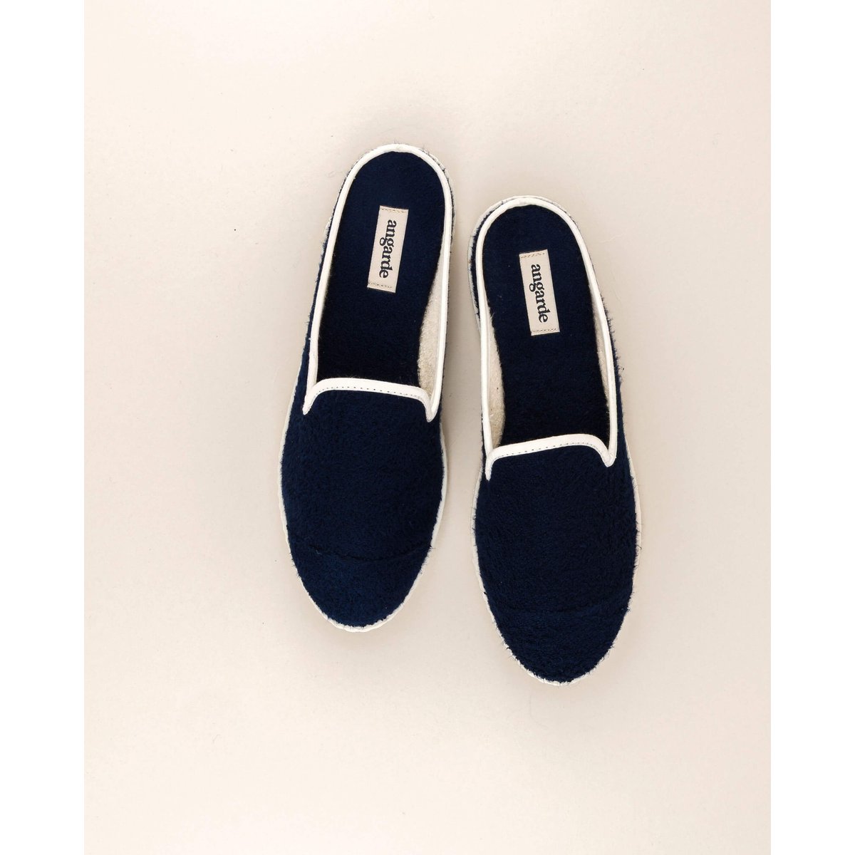 Mules d'été en éponge de bambou bleu marine, ANGARDE