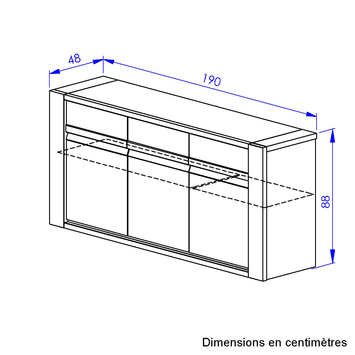 Buffet 3 portes 190cm avec tablettes beige, GAMI