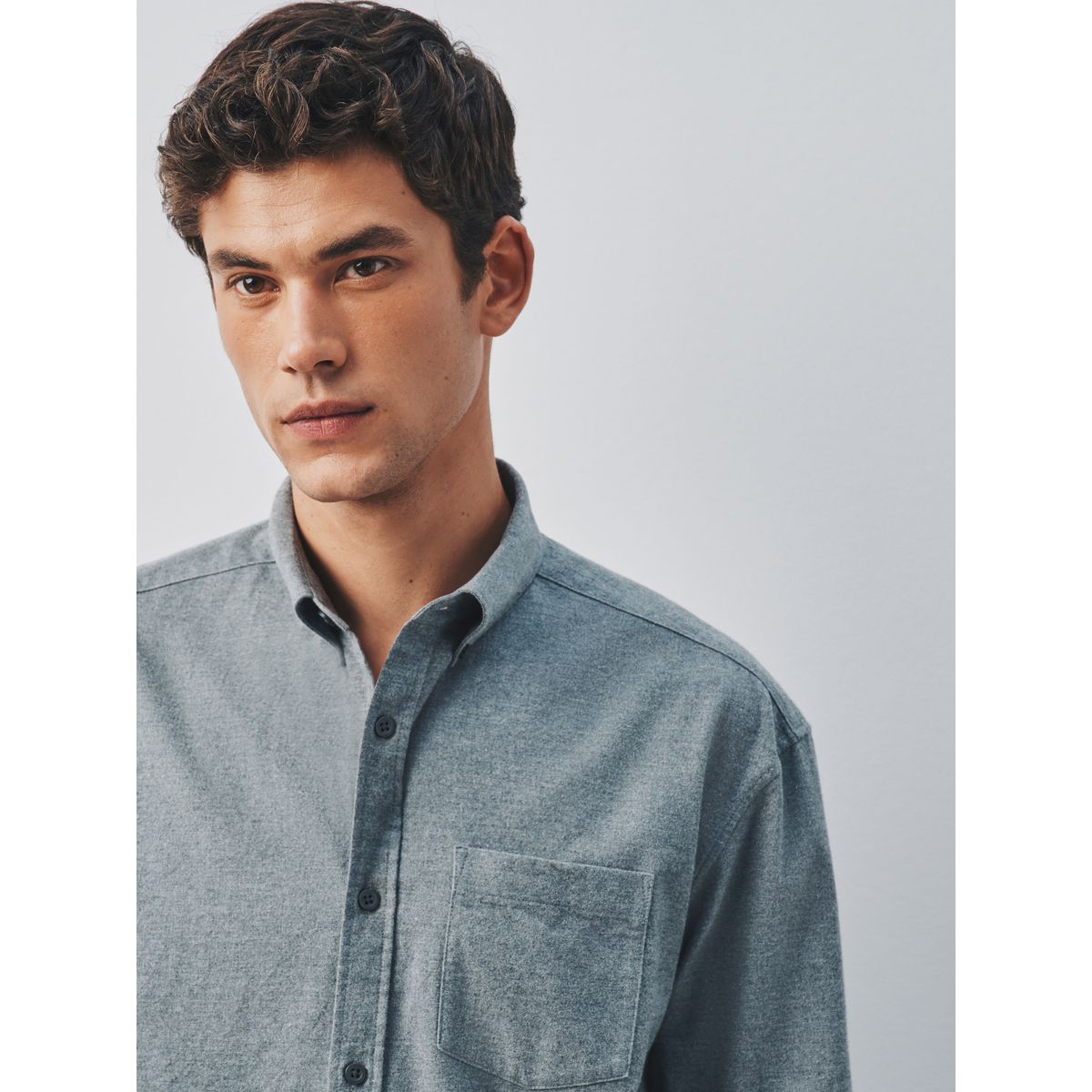 Chemise oxford brossée à manches longues gris, NEXT