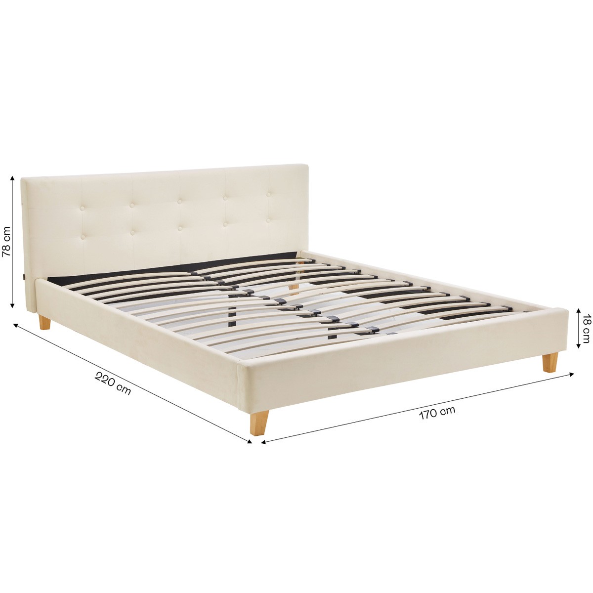 Lit avec tête de lit en velours - MILO beige, HOMIFAB