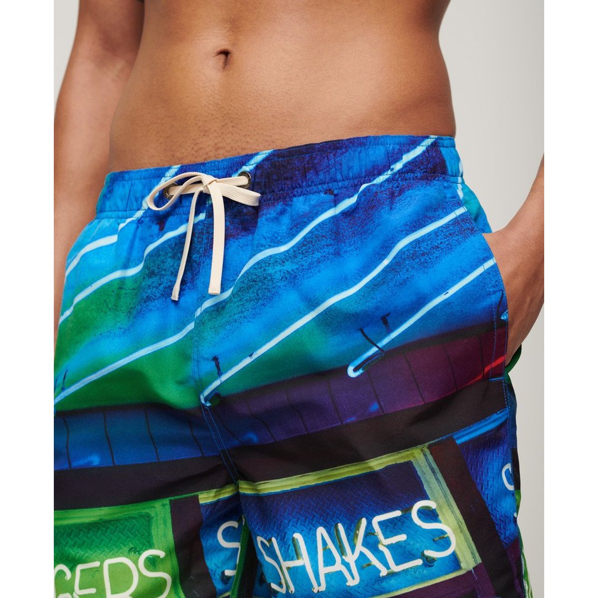Short de bain Photographic recyclé longueur 43 cm bleu marine fluo, SUPERDRY