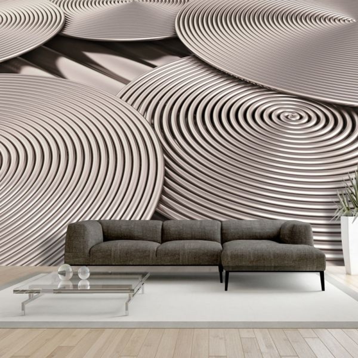Papier peint intissé panoramique 3D et Perspective Copper Spirals gris / argent, EDEN