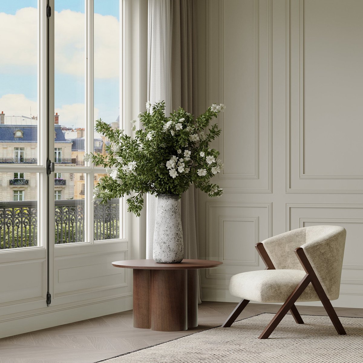 Cache-pot décoratif en ciment effet antique H49 ANTICA crème, SIA DECO