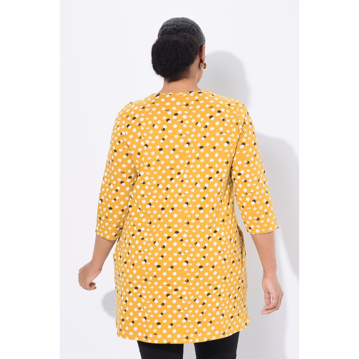T-shirt long imprimé à pois moutarde, ULLA POPKEN