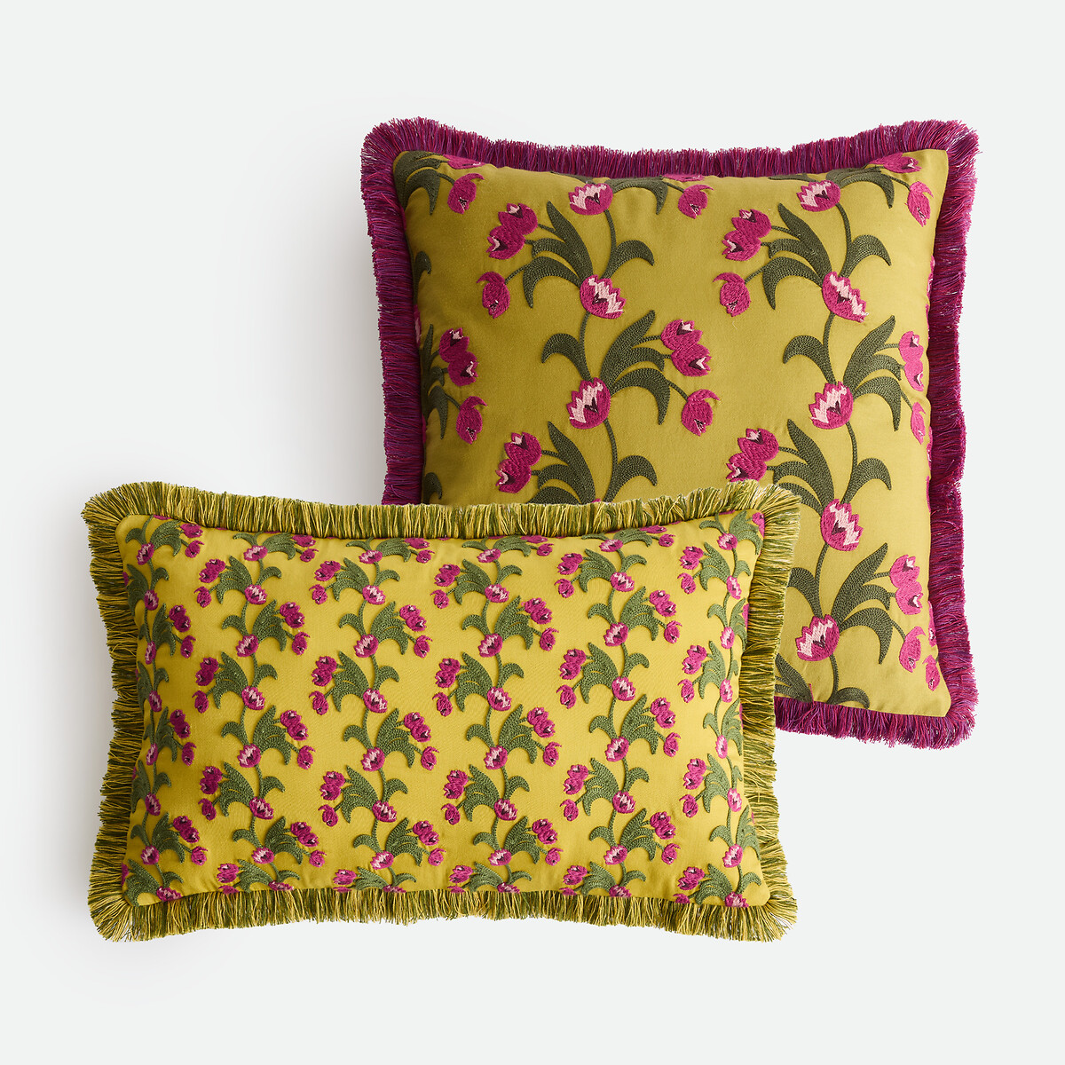 Housse de coussin coton, rectangulaire, brodée, MILZI jaune, LA REDOUTE INTERIEURS