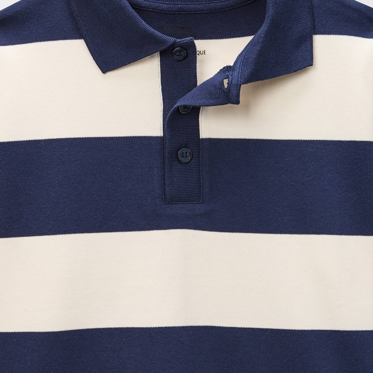 Polo manches longues rayé contenant du coton BIO GOTS marine, MONOPRIX